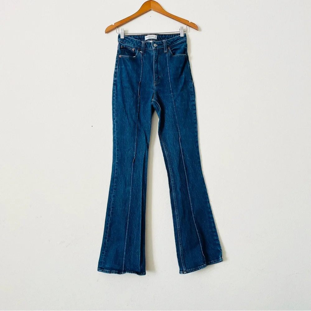 Abercrombie & Fitch Dark Blue High-Rise Flare Jeans - Picture 4 of 7